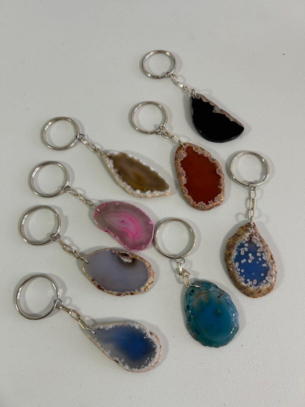 Set of 8 - Agate Slice Keychain - Assorted Colors